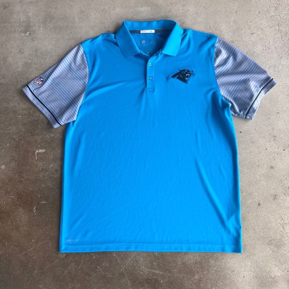 Nike Polo Shirt Men XL Blue Excellent Carolina Panthers NFL Dri-FIT Pinstripe